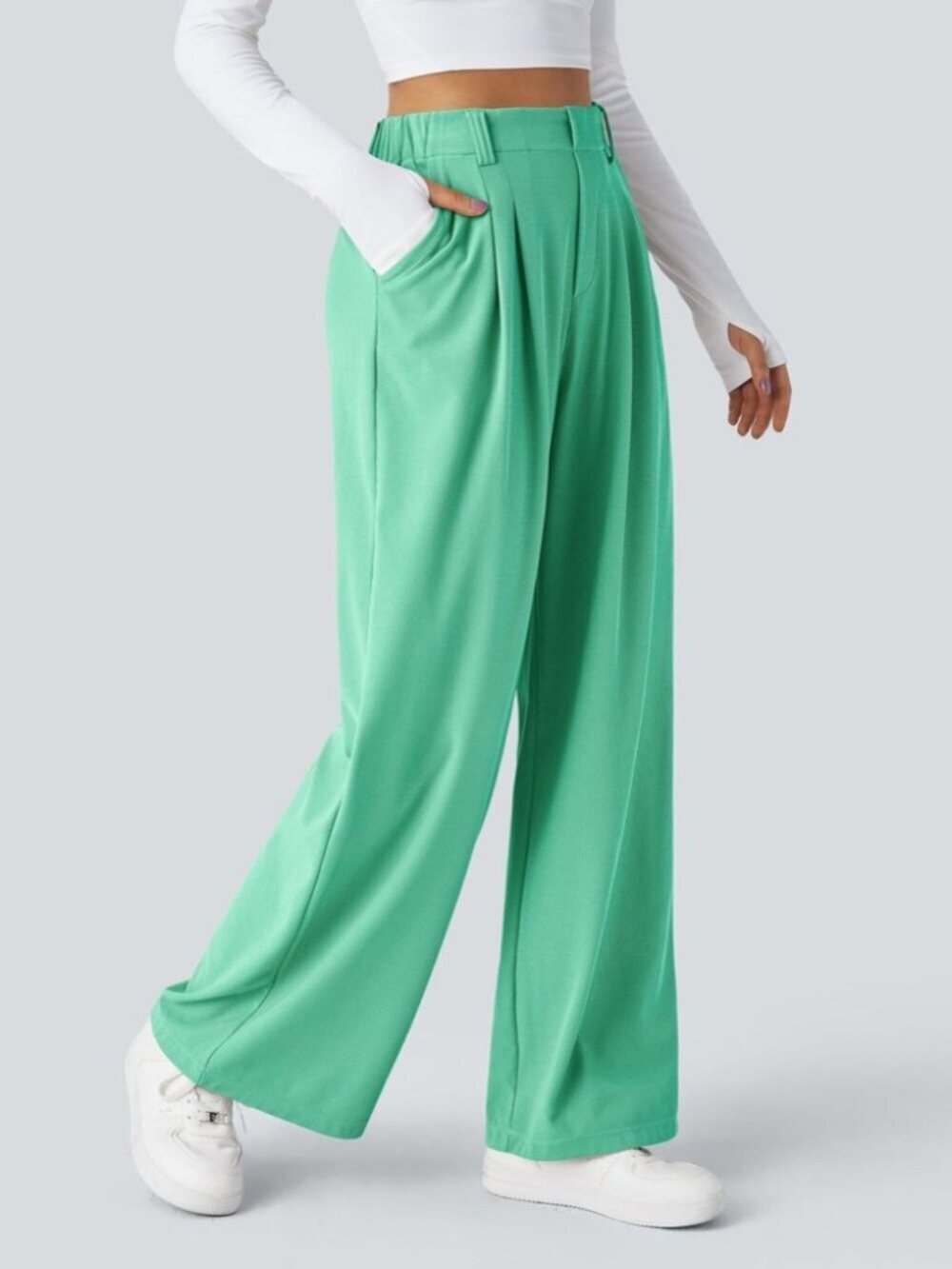 NWT Halara Flex High Waisted Pocket Wide Leg Waffle Knit Pull On Pants Size L